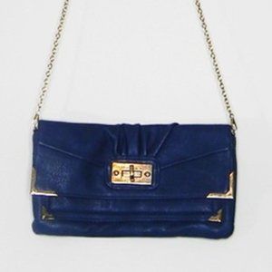 Blue Clutch with Gold Chain Strap